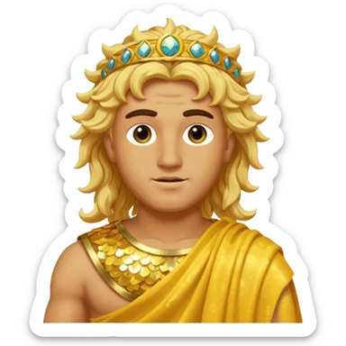 Sol, God of Sun from Roman Deities with long golden blonde wavy hair, yellow sequin toga  sticker