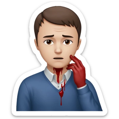 charlie kirk holding his neck with his right hand in pain and add blood  with his receding hairline  sticker