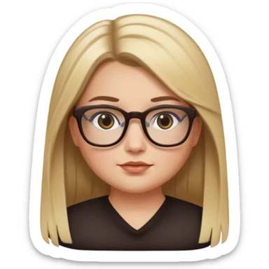 Chica blanca con cabello liso largo balayage (rubio con cafe), ojos cafe obcuro con lentes cuadrados, gordita sticker