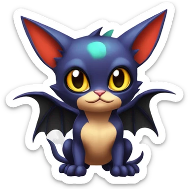 Cool Cute Edgy Chibi Bat-Cat-Noivern-Noibat-Litten-Pokémon-Fakémon-hybrid sticker