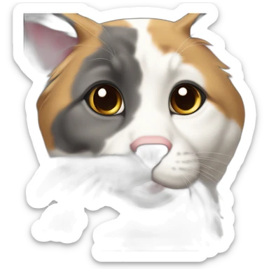 older diluted calico, white chin, black and pink nose, mostly dark grey, dark grey ears sticker