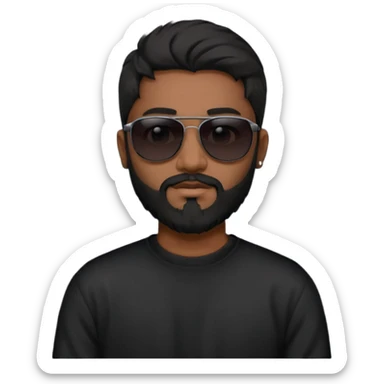 Indian man with  black mullet  and beard and black sunglasses and black jumper sticker
