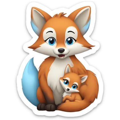 Cute Mom Fox whit baby blue fox sticker
