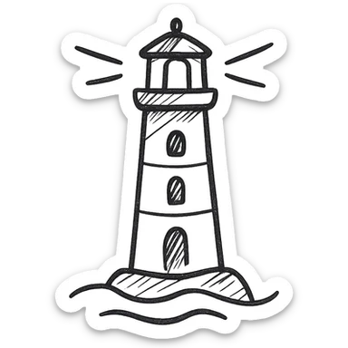 a lighthouse, simple and sketchy, hand drawn black outline style sticker