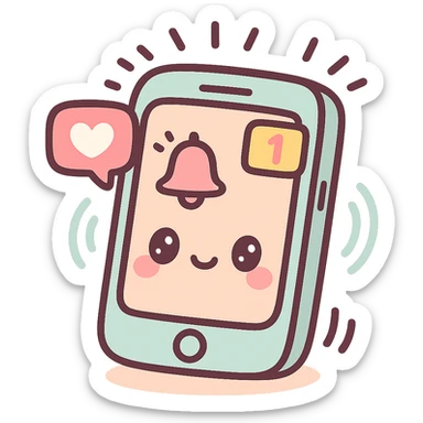 Remove the background so the busy cellphone is on a transparent background, keep the kawaii chibi anime style with flat pastel colors, thick outlines, and simple cute features. sticker