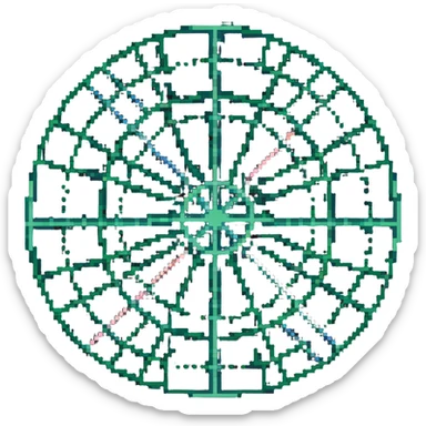 network in a circular blue form with non-blue boxes at intersection points sticker