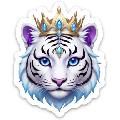 ESO Female white/black tiger khajiit leader of the umbral rose, glowing blue eyes, glowing blue 'third eye' gem; purple gem silver tiara sticker