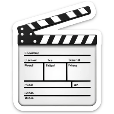 Extremely minimalist black and white movie clapperboard, iOS emoji style with clean simple lines, just the essential elements sticker