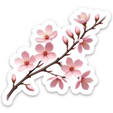Cinematic Realistic Sakura Flowers on a Branch, depicted as delicate, soft pink blossoms gracefully adorning a slender, gently twisted branch, illuminated by subtle, warm natural light that accentuates their ethereal beauty and transient charm, poetic spring scene sticker