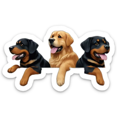 A rottweiller and A Golden retriever hugging a rottweiller on a moving truck sticker