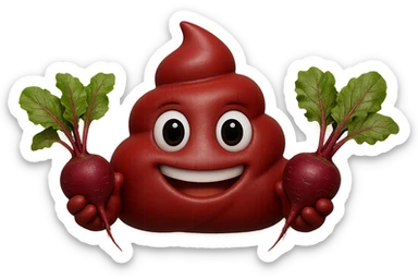 emoji stile iphone 3d di una cacca rossa con barbabietole in mano, iperrealistiche 4k sticker