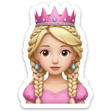 Blonde Princess with braided hair and pink crown. sticker