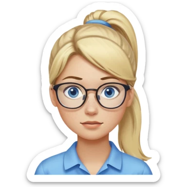Just a head, blonde hair with lowlights in a ponytail, blue eyes, some freckles, a little older female ready to get some tasks done at work, no body and just one pony high on the back of the head sticker