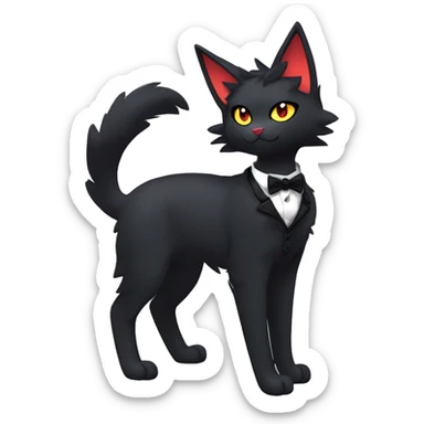 Shiny Dark Cool Edgy Black beautiful ethereal fantasy Kawaii Sona Litten-Fakemon-cat-animal with edgy bat-ears bow tie black emo-mane vtuber model Full Body sticker