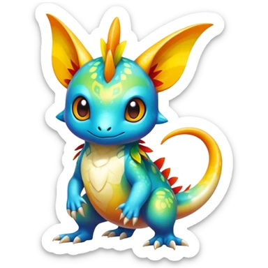 Exotic tropical shiny rare multi-colored epic cute Fakémon-creature, full body, with random markings sticker