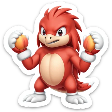 Sonic the hedgehogs friend knuckles a red animal with peach arms and white mittens that have no fingers , he’s a echidna with red eyes sticker