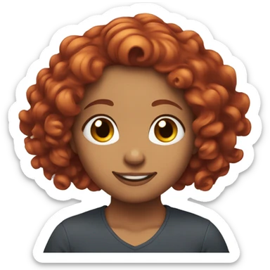 A girl with red curly hair tucking hair behind both ears while smirking sticker