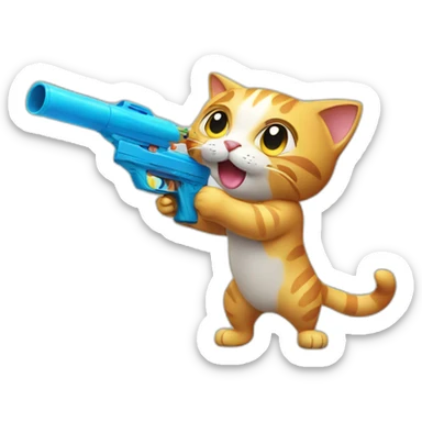 cat shooting water gun sticker