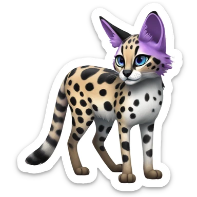 Epic Edgy Colorful Cool Cute Realistic Black White Purple ethereal Serval-Fionbri fursona full body sticker
