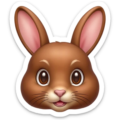 Cinematic Cute Brown Rabbit Portrait Emoji, Head tilted playfully and inquisitively, featuring a glossy, velvety brown fur with perky ears, round, sparkling brown eyes filled with curiosity, Simplified yet irresistibly adorable features, highly detailed, glowing with a warm, friendly glow, high shine, affectionate and lively, stylized with a touch of whimsy, bright and endearing, soft glowing outline, capturing the essence of a mischievous yet loving bunny, so playful it feels like it could hop out of the screen and into your arms! sticker