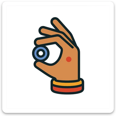 Indian hand performing 'nazar utarna' gesture, color outline icon style, playful and modern sticker