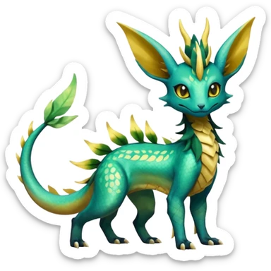 Shiny Iridescent Helioptile-Salandit-Leafeon-Fakémon-hybrid-creature (full body)  sticker