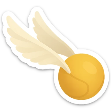 Golden Snitch in flight, cute and soft, no outlines, clear shadows and highlights, wings longer and more interesting, dynamic flying angle, color filled style, no background. sticker