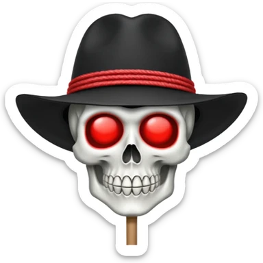 Drapeau de tête de mort avec un fond noir et sur la tête met un chapeau de paille avec un fil rouge sticker