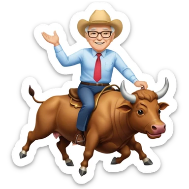 happy Warren Buffet riding bull sticker