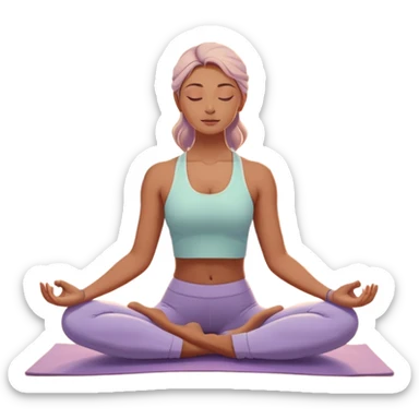A peaceful person practicing yoga on a calm beach at sunrise, in a serene meditative pose. Soft pastel colors surround the scene, with gentle waves in the background and smooth, flowing lines representing balance and tranquility. The atmosphere feels centered and mindful. sticker