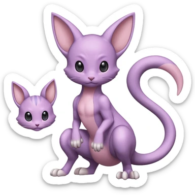 Pastel dull greyish anthropomorphic digitigrade Mewtwo-Beerus-Venom-Espurr-Minccino-hybrid-animal-ET-species-creature, full body  sticker