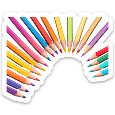 Cinematic Realistic image of a set of finely sharpened colouring pencils arranged neatly on crisp paper, rendered with vibrant hues and detailed pencil textures, illuminated by soft, creative lighting that captures the spirit of artistic expression sticker