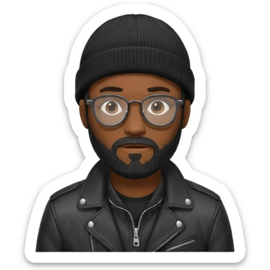 A dark-skinned man with a black beanie, glasses, and a full beard, giving him a thief-like appearance. sticker