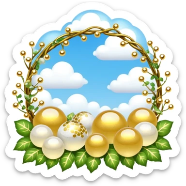 White and glittery gold with marbles, vines, divine, heavenly, spiritual, pure, glowing, cute clouds, sunshine, sparkly, beautiful, elegant, luxurious, pretty, aesthetic scenery scene picture   sticker