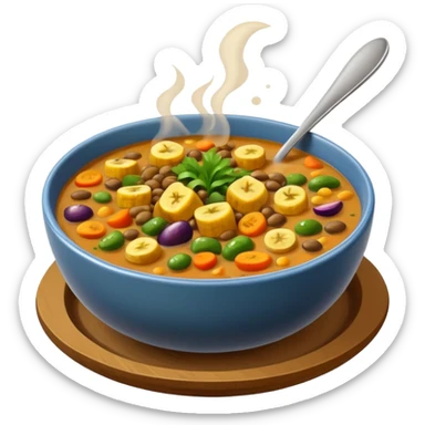 lentil soup with pieces of plantain and mixed vegetables in a warm bowl sticker