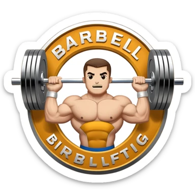 An emblem symbolizing powerlifting, featuring a bold barbell at the center, with strong, muscular arms lifting the barbell. The design is dynamic and powerful, using sharp lines and bold text. The background is minimal, ensuring the focus stays on the emblem. sticker