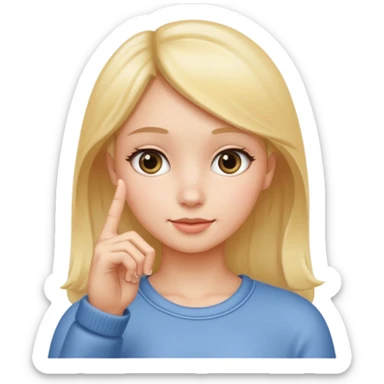 emoji of a girl making the ‘small’ gesture: thumb and index finger almost touching to indicate tiny size, other fingers curled, hand positioned near her face, soft glossy emoji texture sticker