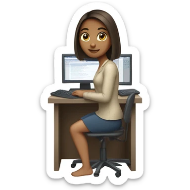 Medium straight hair computer science girl intern with a computer  light brown skin sticker