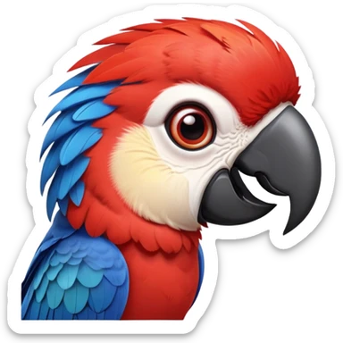 cinematic-cute-macaw-portrait-emoji,-head-tilted-playfully-and-inquisitively,-with-a-dazzling-red-plumage-and-round,-sparkling-eyes-filled-with-charm,-simplified-yet-irresistibly-adorable-features,-highly-detailed, white beak sticker