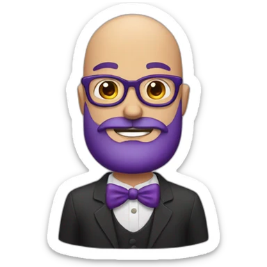 bald man with glasses and a beard with an eggplant in his hand sticker
