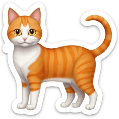 full body orange domestic shorthair slim cat with yellow/orange eyes paw being white and the other being half sticker