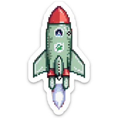 Prominent green checkmark emoji (iOS style) with a tiny rocket ship flying diagonally in the bottom right corner sticker
