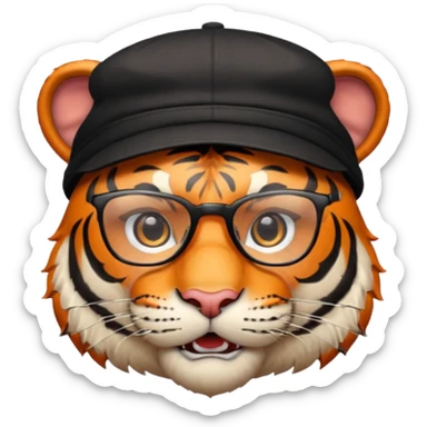 Un tigre enfadado con una mesa de dj . Lo quiero más profesional con unos audífonos y cara de astuto . Mejor con un sobrero y sin audífonos y con unas gafas  sticker
