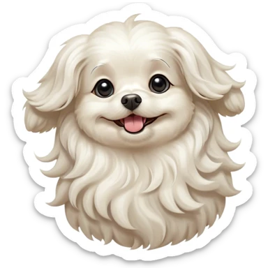 Cinematic Comical Wavy-Haired Maltese dog Portrait Emoji, Head tilted dramatically with an exaggeratedly amused or surprised expression, featuring a silky, wavy-haired white coat with a playful sheen, wide, expressive dark eyes filled with exaggerated disbelief, Simplified yet hilariously expressive features, highly detailed, glowing with a slightly sassy glow, high shine, dramatic yet playful, stylized with an air of cheeky charm, bright and endearing, soft glowing outline, capturing the essence of a spirited and over-the-top companion, so meme-worthy it feels like it could side-eye its way into internet fame instantly! sticker