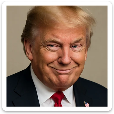 Enhance photorealism and vividness even further, keeping the very sly, cunning expression on Donald Trump's face, plain background, and a polished, high-quality finish in photorealistic style. sticker
