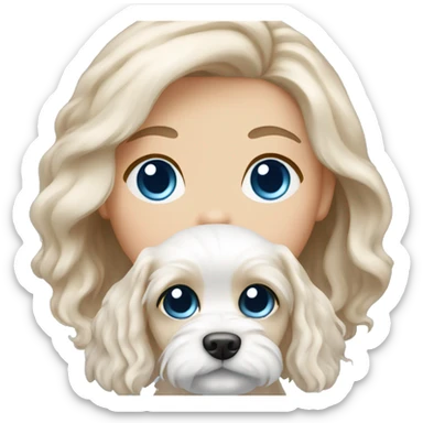 Maltese puppy with light skin  girl owner long wavy hair an blue eyes  sticker