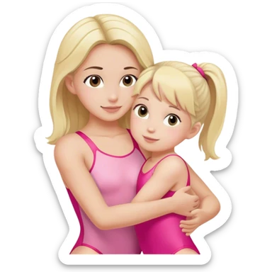 brunette trainer hugs a blonde child in a pink leotard ою в рожевому трико  sticker
