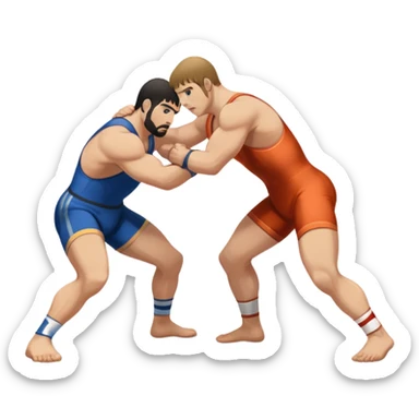 An icon symbolizing Greco-Roman wrestling, showing two wrestlers locked in a powerful grip, focusing on upper-body techniques. The background features a wrestling mat, with the athletes wearing traditional singlets. Transparent background highlights the strength and skill of the sport. sticker