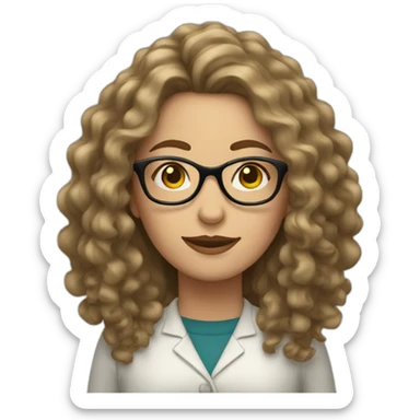 white woman with long curly hair and glasses sticker