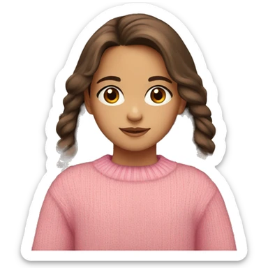 little girl, hispanic, long brown hair, brown eyes, pink sweater, winter sticker